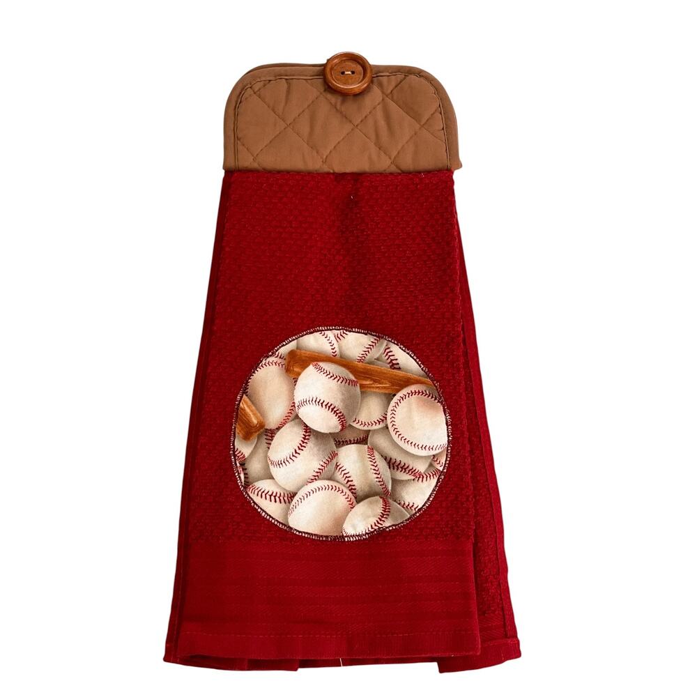 Hanging Hand Towel Baseball Theme Handmade Red Sports Man Cave NEW
